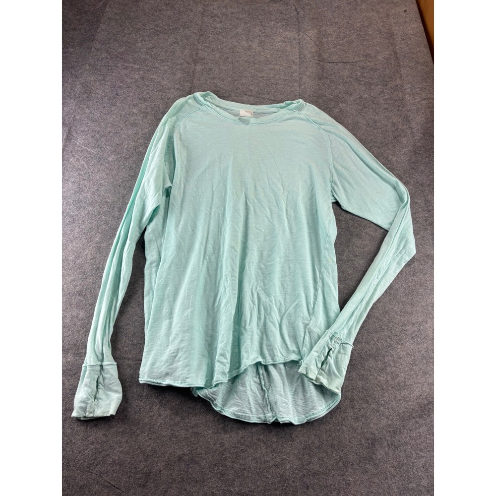 We The Free People Light Blue ARDEN Cotton Slub Long Sleeve Top Women L Boho SEE